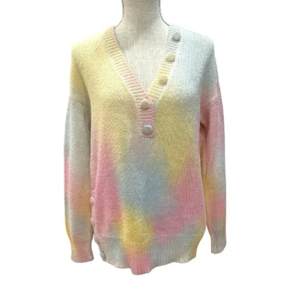 LoveShackFancy Naveen V-Neck Pullover Sweater in Fairy Tale Tie Dye Size XS